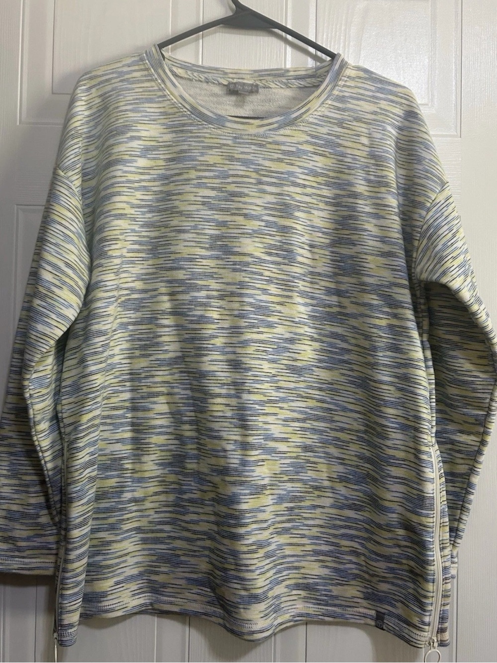 Talbots Striped Heathered Crewneck Sweater in Blue and Yellow